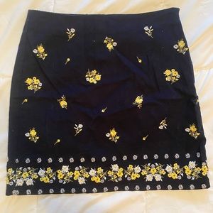 LOFT Navy Blue embroidered floral skirt